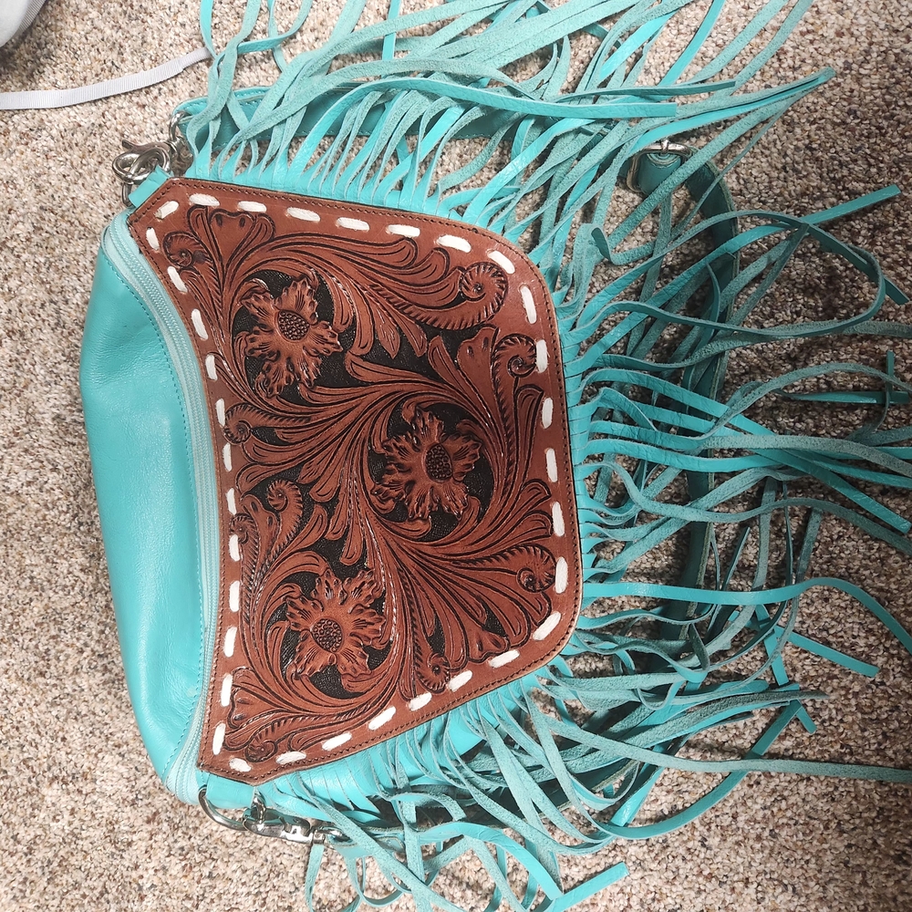 Turquoise and Brown Fringe Women's Bag